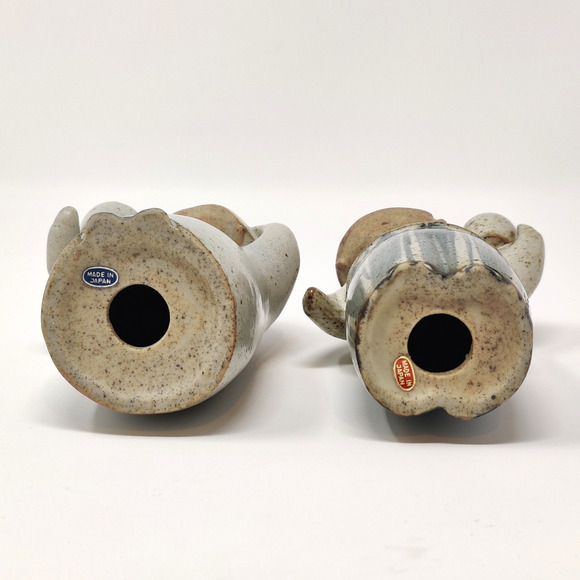 Japanese Pottery Stoneware Sweet Couple Holding Pots Blue Cream Cute Kawaii 5" - Picture 14 of 16